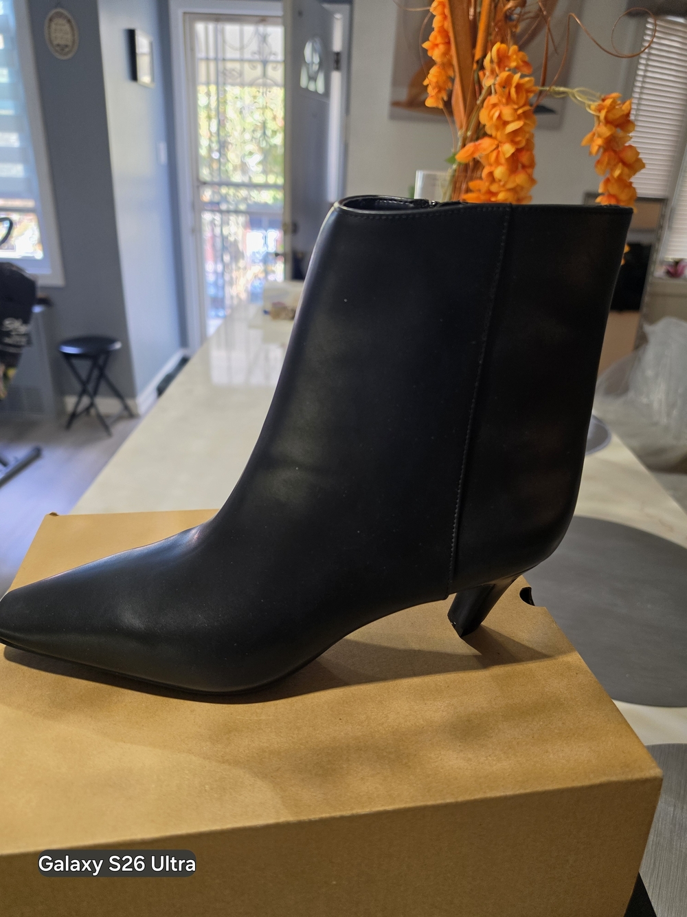 INC International Concepts Black Pointed Ankle Bootie with Kitten Heel